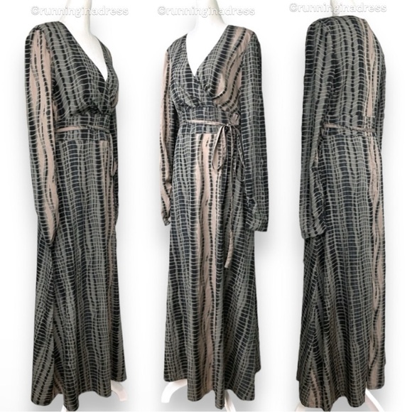 W118 Walter Baker Raquel Long Sleeve Maxi Dress In Green And Cream Print - Picture 3 of 11